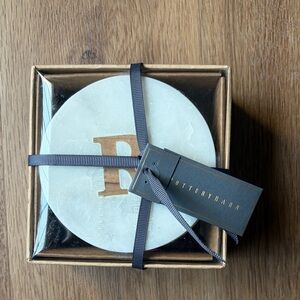 Pottery Barn “R” Marble & Wood Coasters